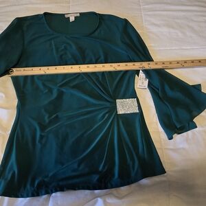 dressbarn Teal Blouse with Rhinestone Accent
